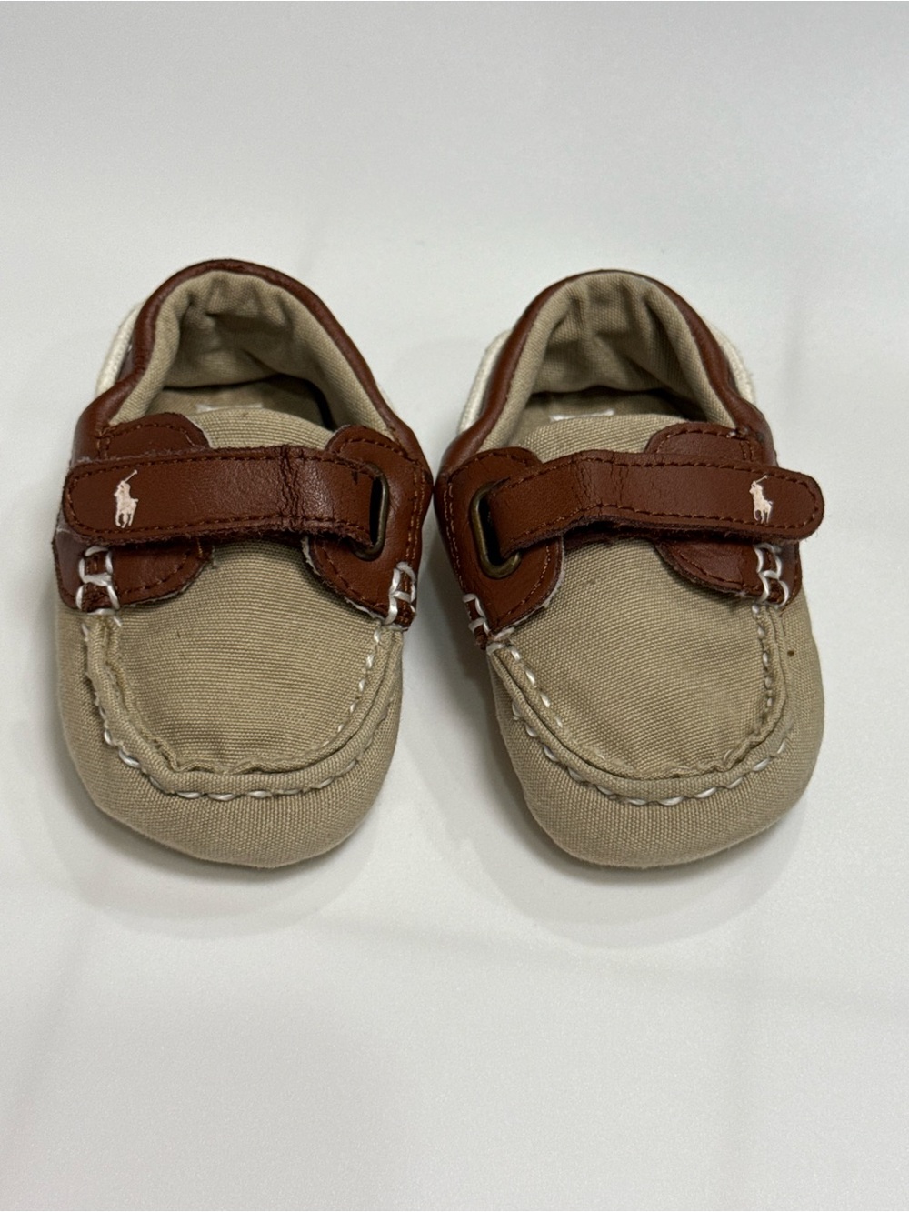 Polo by Ralph Lauren Beige Canvas and Brown Faux-Leather Baby Loafers
